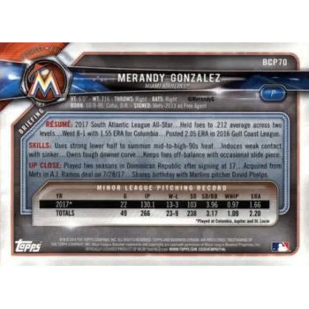 2018 Bowman Chrome Prospects Merandy Gonzalez BCP70 Miami Marlins